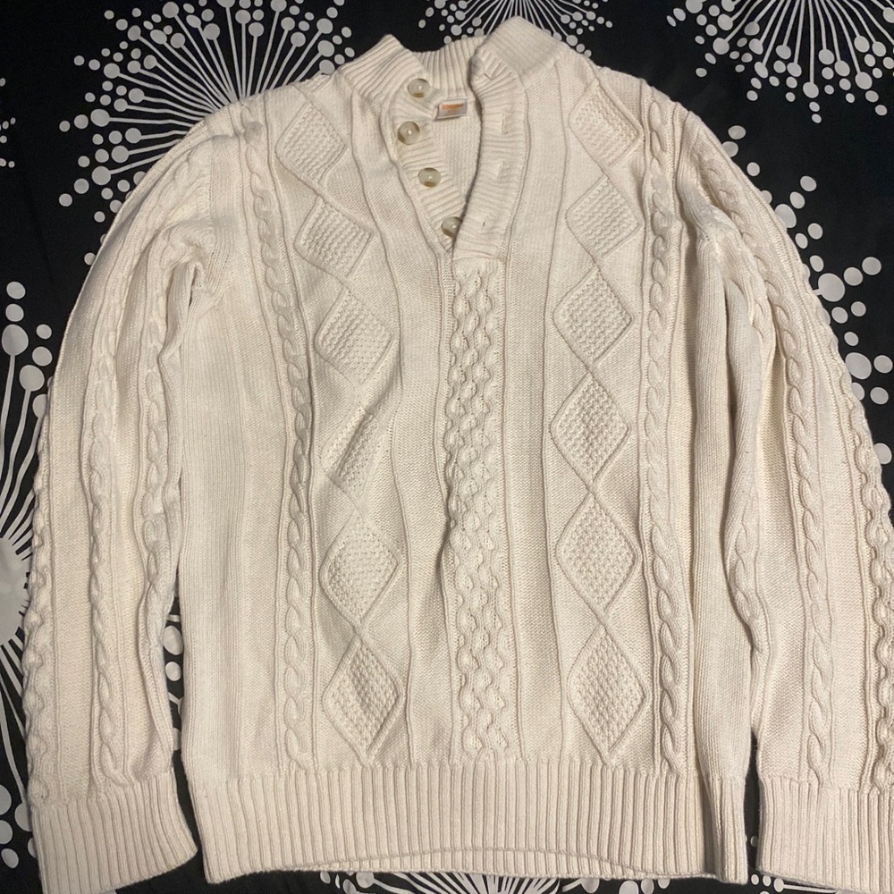 Gymboree Cream Cable Knit V-Neck Button Collar Sweater